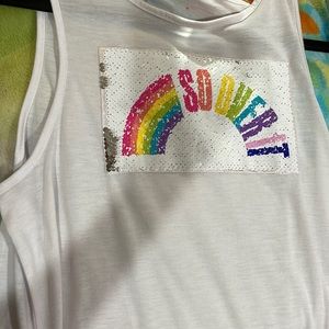 Rainbow Flip Sequins White Tank Top